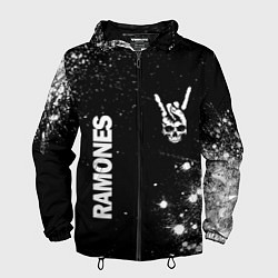 Ветровка с капюшоном мужская Ramones и рок символ на темном фоне, цвет: 3D-черный