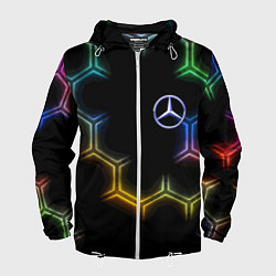 Ветровка с капюшоном мужская Mercedes - neon pattern, цвет: 3D-белый