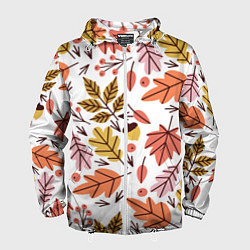 Ветровка с капюшоном мужская Осенний паттерн - листья, цвет: 3D-белый