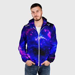 Ветровка с капюшоном мужская Неоновый космос со звездами, цвет: 3D-белый — фото 2
