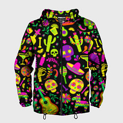 Ветровка с капюшоном мужская Mexican motifs, цвет: 3D-черный