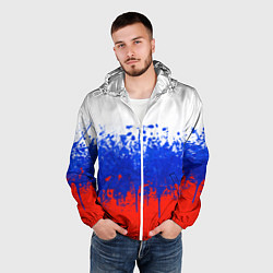 Ветровка с капюшоном мужская Флаг России с горизонтальными подтёками, цвет: 3D-белый — фото 2