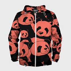 Ветровка с капюшоном мужская С красными пандами, цвет: 3D-белый