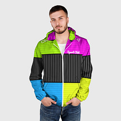 Ветровка с капюшоном мужская Лоскутный полосатый принт Арлекино, цвет: 3D-белый — фото 2