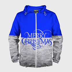 Ветровка с капюшоном мужская Merry Christmas синий, цвет: 3D-белый