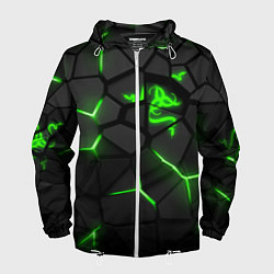 Ветровка с капюшоном мужская Razer green neon, цвет: 3D-белый