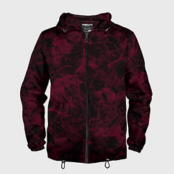 Ветровка с капюшоном мужская Черный и бордовый мраморный узор, цвет: 3D-черный