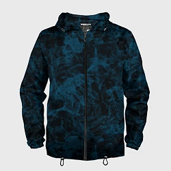 Ветровка с капюшоном мужская Синий и черный мраморный узор, цвет: 3D-черный