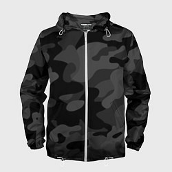 Ветровка с капюшоном мужская Черный ночной камуфляж, цвет: 3D-белый