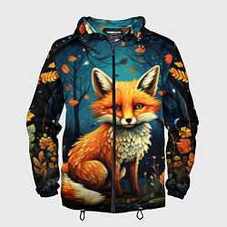 Ветровка с капюшоном мужская Лиса в Folk Art стиле, цвет: 3D-черный