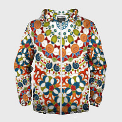 Ветровка с капюшоном мужская Разноцветный этнический орнамент, цвет: 3D-белый