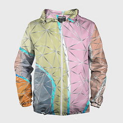 Ветровка с капюшоном мужская Разноцветный фон из треугольников с металлическими, цвет: 3D-белый