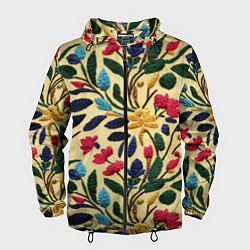 Ветровка с капюшоном мужская Эффект вышивки цветочная поляна, цвет: 3D-черный