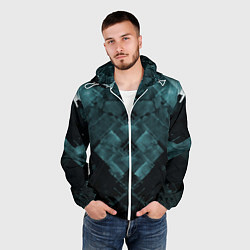 Ветровка с капюшоном мужская Голубые и чёрные полоски, цвет: 3D-белый — фото 2