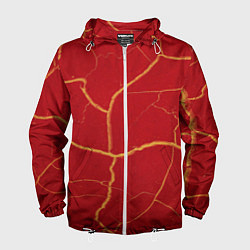 Ветровка с капюшоном мужская Красный текстурный узор, цвет: 3D-белый