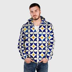 Ветровка с капюшоном мужская Бело-синяя лепестковая текстура, цвет: 3D-белый — фото 2