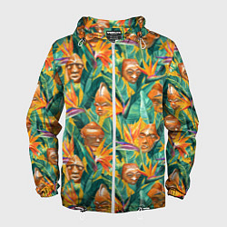 Ветровка с капюшоном мужская Африканские маски в джунглях, цвет: 3D-белый