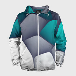 Ветровка с капюшоном мужская Серо-бело-синий каменный паттерн, цвет: 3D-белый