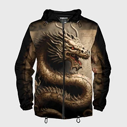 Ветровка с капюшоном мужская Китайский дракон с открытой пастью, цвет: 3D-черный