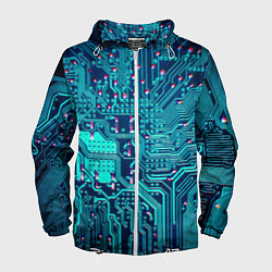 Ветровка с капюшоном мужская Компьютерная плата, цвет: 3D-белый