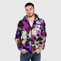 Ветровка с капюшоном мужская Красивые анютины глазки, цвет: 3D-черный — фото 2