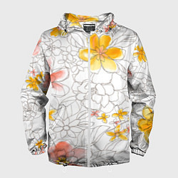 Ветровка с капюшоном мужская Нарисованный цветы - светлый, цвет: 3D-белый