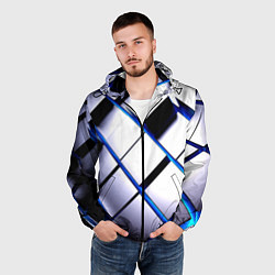 Ветровка с капюшоном мужская Неоновые плиты киберпанк, цвет: 3D-черный — фото 2