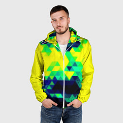 Ветровка с капюшоном мужская Yellow green texture, цвет: 3D-белый — фото 2