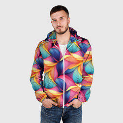 Ветровка с капюшоном мужская Абстрактные цветы в узоре, цвет: 3D-белый — фото 2