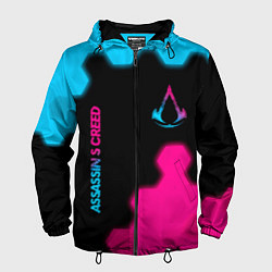 Ветровка с капюшоном мужская Assassins Creed - neon gradient: надпись, символ, цвет: 3D-черный