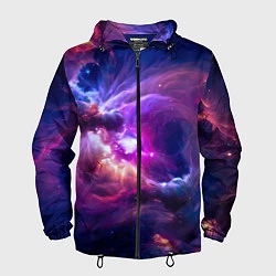 Ветровка с капюшоном мужская Небула в космосе в фиолетовых тонах - нейронная се, цвет: 3D-черный