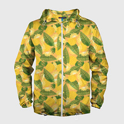 Ветровка с капюшоном мужская Летний паттерн с ананасами, цвет: 3D-белый