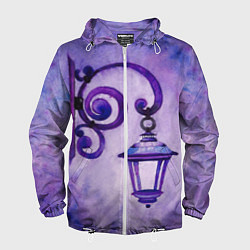 Ветровка с капюшоном мужская Уличный фиолетовый фонарь, цвет: 3D-белый