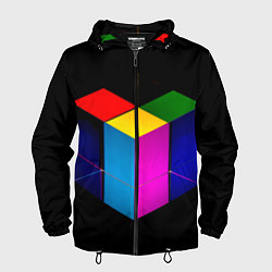 Ветровка с капюшоном мужская Многосторонний цветной куб, цвет: 3D-черный