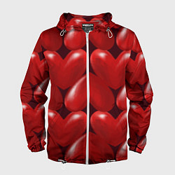 Ветровка с капюшоном мужская Red hearts, цвет: 3D-белый