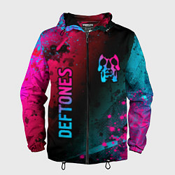 Ветровка с капюшоном мужская Deftones - neon gradient: надпись, символ, цвет: 3D-черный
