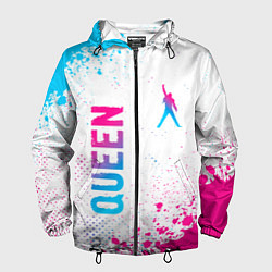 Ветровка с капюшоном мужская Queen neon gradient style: надпись, символ, цвет: 3D-черный