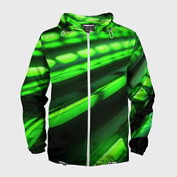 Ветровка с капюшоном мужская Green neon abstract, цвет: 3D-белый