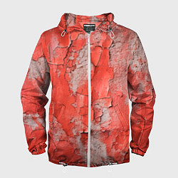 Ветровка с капюшоном мужская Красные и серые трещины, цвет: 3D-белый
