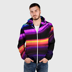 Ветровка с капюшоном мужская Неоновые трубы на черном фоне, цвет: 3D-белый — фото 2
