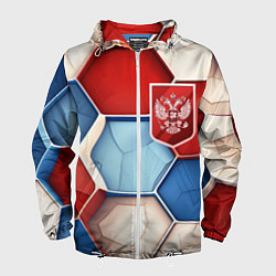 Ветровка с капюшоном мужская Объемные плиты и герб России, цвет: 3D-белый