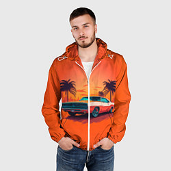 Ветровка с капюшоном мужская Ретро автомобиль, цвет: 3D-белый — фото 2