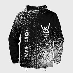 Ветровка с капюшоном мужская Papa Roach и рок символ на темном фоне, цвет: 3D-черный