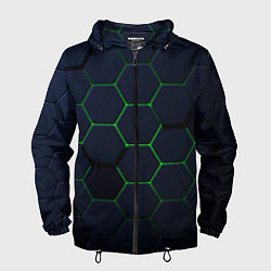 Ветровка с капюшоном мужская Honeycombs green, цвет: 3D-черный