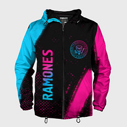 Ветровка с капюшоном мужская Ramones - neon gradient: надпись, символ, цвет: 3D-черный