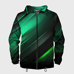 Ветровка с капюшоном мужская Black green abstract, цвет: 3D-черный