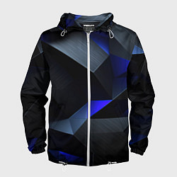 Ветровка с капюшоном мужская Black blue abstract, цвет: 3D-белый