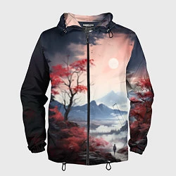 Ветровка с капюшоном мужская Луна над горами, цвет: 3D-черный