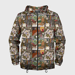 Ветровка с капюшоном мужская Милые иллюстрации коллаж, цвет: 3D-черный
