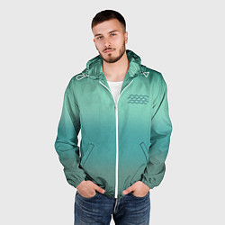 Ветровка с капюшоном мужская Бирюзовый цвет морской волны, цвет: 3D-белый — фото 2